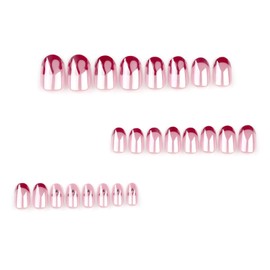 Chrome Pink Press On Nails Short Almond Fake Nails, Red French Tip Press On Nails Cherry Full Cover Aurora Stick on Nails False Nails Acrylic Nails for Women Girls Nail Art Decor, 12 Sizes, 24PCS