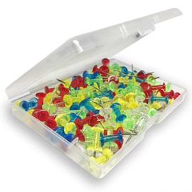 120 Multicolor Colour Transparent Drawing Pins with Storage Box, Thumb Tacks for Cork, Notice and Bulletin Boards - Map Pins
