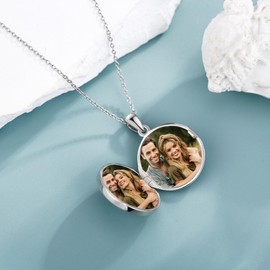 JERWLI Compass Locket Necklace for Women 925 Sterling Sliver Photo Picture Locket Necklace Compass Pendant Necklace Moonstone Jewelry Gifts for Women