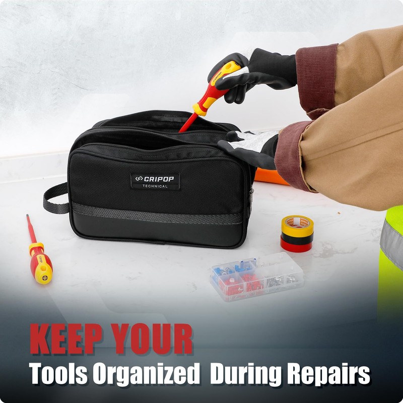 CRIPOP 12 Inch Tool Pouches with Zipper, Dual Compartments Heavy-Duty
