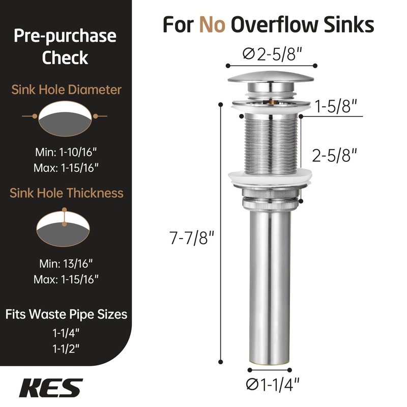 KES Bathroom Sink Drain Without Overflow Vessel Sink Lavatory Vanity