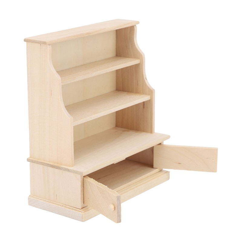 Dollhouse Bookshelf 1:12 Wooden Miniature Decoration Rugged Dollhouse Bookcase for