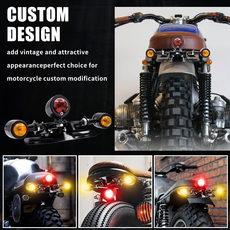 NWpangu 12V Universal Motorcycle Tail Light, 3-Head Bullet Shape Integrated