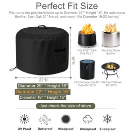 Round Smokeless Fire Pit Cover for Stove Bonfire, Falezern Stove Bonfire Shelter Cover Outdoor Waterproof, Dustproof and Windproof, Compatible with Solo Stove and more, 22"D X 16"H (M)