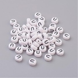 Handicraft Emporium Flat Round Alphabet Acrylic Beads | Approx 20g | U