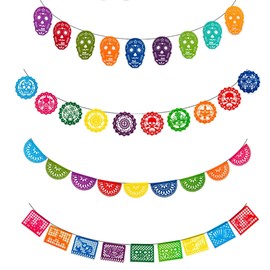 Pandiui23 37 Mexican Fiesta Flags 12 m, Day of the Dead Banners, Mexico Day of the Dead Decoration (Mexican Garland)