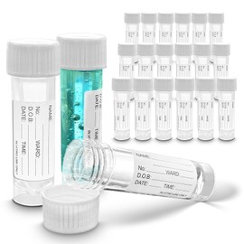 RE-GEN 20x 30ml Transperant Plastic Specimen Sample Container Pots - Secure Screw Top Lids, Clear Identification Label Markers