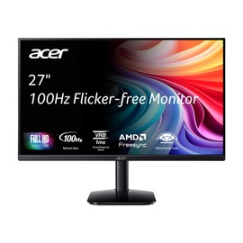 acer Acer KB272 E0bi 27" IPS Full HD (1920 x 1080) Zero-Frame Gaming Office Monitor AMD FreeSync Technology Up to 100Hz Refresh 1ms (VRB) Low Blue Light Tilt HDMI & VGA Ports