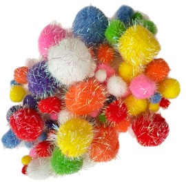 75 pcs Premium Quality Assorted Sizes Fluffy Multicolor Pompoms Sparkly Shimmer Pom Poms Hobby DIY Art Craft Supplies Home School Daycare Arts & Craft No Mess, No Shed
