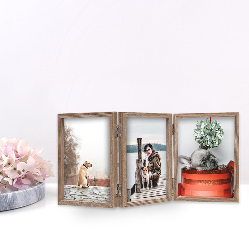 TOFOREVO 4x6 3 Picture Frame Triple Wooden Three Hinged Photo