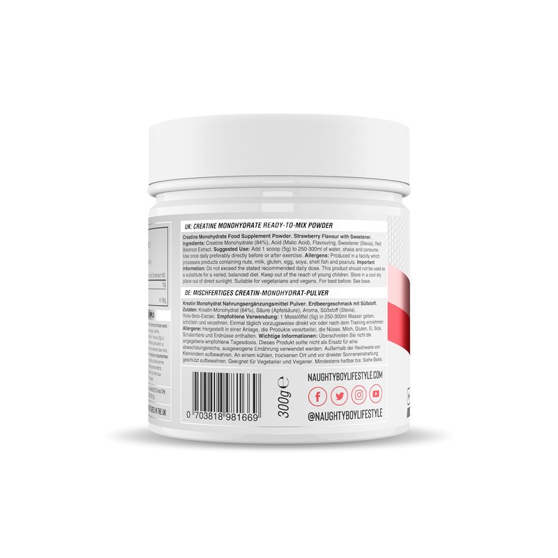 Naughty Boy Micronised Creatine Powder, Creatine Monohydrate Powder (Strawberry)