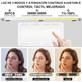 Espejo para carro, TXG Espejo con Luz Led con 3 Modos de Luz y 60 Led, Espejo de Vanidad para Auto con Control tactil,Espejo Led Recargable Apto para todo tipo de vehículos