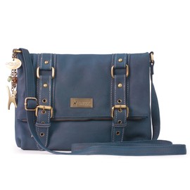 Catwalk Collection Handbags - Women's Leather Cross Body Bag - Medium Messenger Bag - Adjustable Shoulder Strap - ABBEY ROAD - Dark Blue/Navy