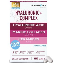 Suplementos de ácido hialurónico de 200 mg – Péptidos de colágeno marino, vitamina B3 niacinamida, suplemento de ceramidas – Complejo de hidratación p