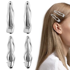 4 PCS Silver Metal Wave Hair Clips, Y2K Vintage Alligator Hair Barrettes for Women and Girls, Small Bangs Hair Pins, Duck Bill Accessories for Thick and Thin Hair for Daily, Party, Special Occasions