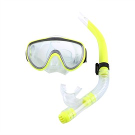 Diving Tempered Glass Snorkel Set Full Dry Breathing Tube Snorkeling Equipment(yellow)