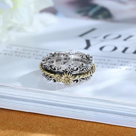 Sunflower Fidget Rings for Anxiety Stress 925 Sterling Silver Flower Spinning Ring Jewelry Gifts Women Daughter Mom (9)