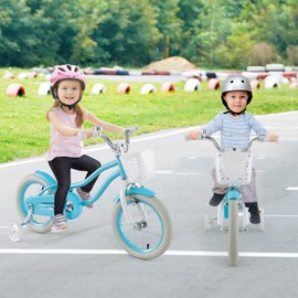 GLACER 14 16 18 Inch Adjustable Kids Bike, Boys Girls Bike for Age 3-8 Years with Basket, Training Wheels, Handbrake and Coaster Brake, Steel Frame Kids Bicycle with Fenders (Blue, 14 Inch)