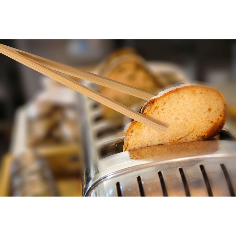 HIC Kitchen Toast Tong Set, Natural Bamboo, 4-Piece Set, Includes