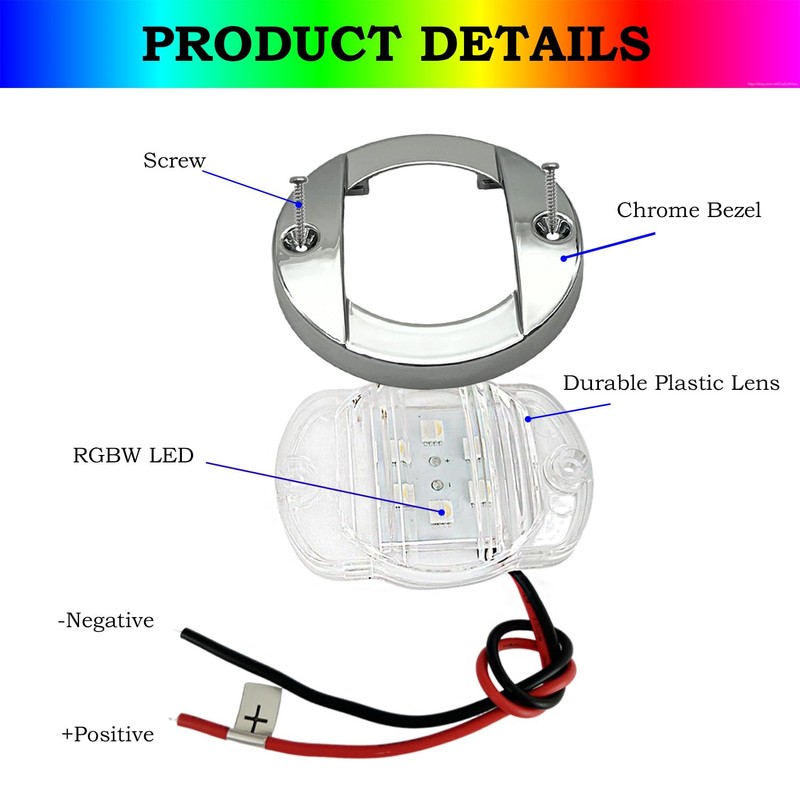 Marine Boat Interior Lights 4Pcs RGBW, 3’’ Round Waterproof Boat