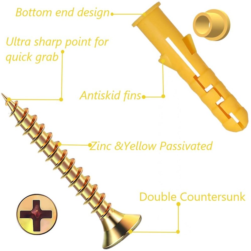 HVQKKYBXU 200 Pcs Wall Plugs and Screws Set,Masonry Brick Concrete