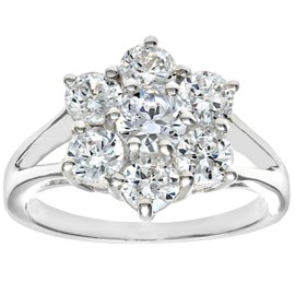 Silver Cubic Zirconia Set Cluster Ring L