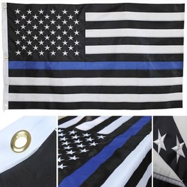 Moon 4x6 Embroidered Sewn USA Police Thin Blue Line 600D Nylon Flag 4x6 - Vivid Color and UV Fade Resistant - Prime Outside Garden Home Decor