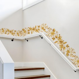 Golden Floral Vine Wall Decals, Iris Leaves Flowers Wall Stickers Vinyl Peel and Stick Wall Decal Self Adhesive Wall Art Sticker for Bedroom Office Sofa Backdrop Wall Home Decor (W6.3 * L23.6 in/pc)