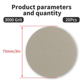 Skweawert 20 Pcs 3 Inch 3000 Grits No Hole Hook and Loop Sanding Discs, Silicon Carbide Wet Dry Flocking Sandpaper for Random Orbital Sander, Wood, Car, Metal, Plastic, Paint Polishing