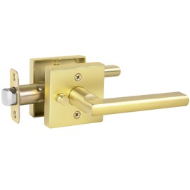 HOSOM Gold Door Handles Interior Privacy Door Levers with Lock for Bathroom and Bedroom Heavy Duty Modern Square Keyless Brushed Brass Door Knobs Interior, 1 Pack