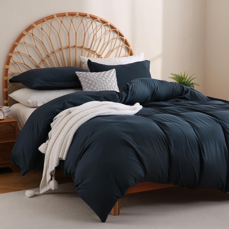 JSD Navy Blue Duvet Cover Set Full Size, 3 Piece