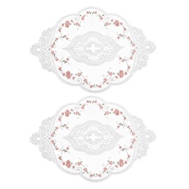 sourcing map 2Pack Retro Lace Placemat 12x17-in Oval Embroidered Table Place Mats French Crochet Doilies Coasters Cup Mat for Home Wedding, White