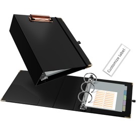 Ospelelf Mini 3 Ring Binder 2 Inch With 5 Tab Dividers, File Folder Labels and Low Profile Clipboards - Cute Black for 5.5" x 8.5" School and Office Supplies