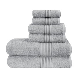 BOUTIQUO 6 Pack Cotton Towel Set, Contains 2 Bath Towels 28x55 inch, 2 Hand Towels 16x24 inch & 2 Wash Coths 12x12 inch, Ideal Everyday use, Ultra Soft Compact & Lightweight - Light Grey
