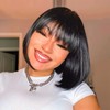 ToyoTress Black Bob Wig With Bangs - 12 Inch Short