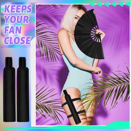 Anglechic Anglechic 2 Pcs Large Rave Fan Set with Folding Hand Fan Holster for Festival Party (Black)