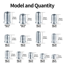 156 Screw Nuts Wood, M6 M8 M10 Threaded Insert Wood, Screw-In Sleeves, Threaded Inserts, Screw-In Sleeve Nut, Hexagonal Threaded Sleeves, Threaded Bushing for Wooden Furniture Insert Nuts