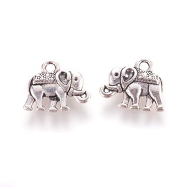 Craftdady 100Pcs Tibetan Antique Silver Lucky Elephant Dangle Charms 12x14mm for DIY Jewelry Making With 1mm Hole