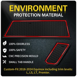 Asgohme Premium Liner Mat Accessories Compatible with Chevy Equinox 2024 2023 2022 2021 2020 2019 2018 Custom Fit Cup Holder, Door Pocket and Center Console Inserts (Red Trim, 13-PCS)