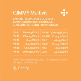 GIMMY Multivitamin Gummies - Supplement with Vitamin B12, vit A, vit D, vit C, vit E, Vitamin B Complex and Zinc - for Additional Vitamins - Vegan and Sugar-Free (60 Gummies)
