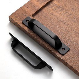 Westablize 2 Pack 5 Inch 128 mm Matte Black Square Cabinet Handles with Base Plate Aluminum Cabinet Pulls Drawer Pulls