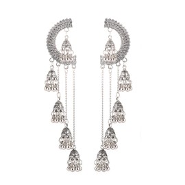 YERTTER Bohemian Silver Layered Bells Moon Earrings Tassel Earrings Vintage Bollywood Jhumka Jhumki Tassel Dangle Indian Bells Earrings Ethnic Style Statement Earrings Gift for Women（Style 3）