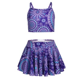 Arshiner Big Girls' 3Pcs Swimsuits Beach Surf Bikini Bathing Suit Tankini Floral Swimwear Size 12 13 Purple