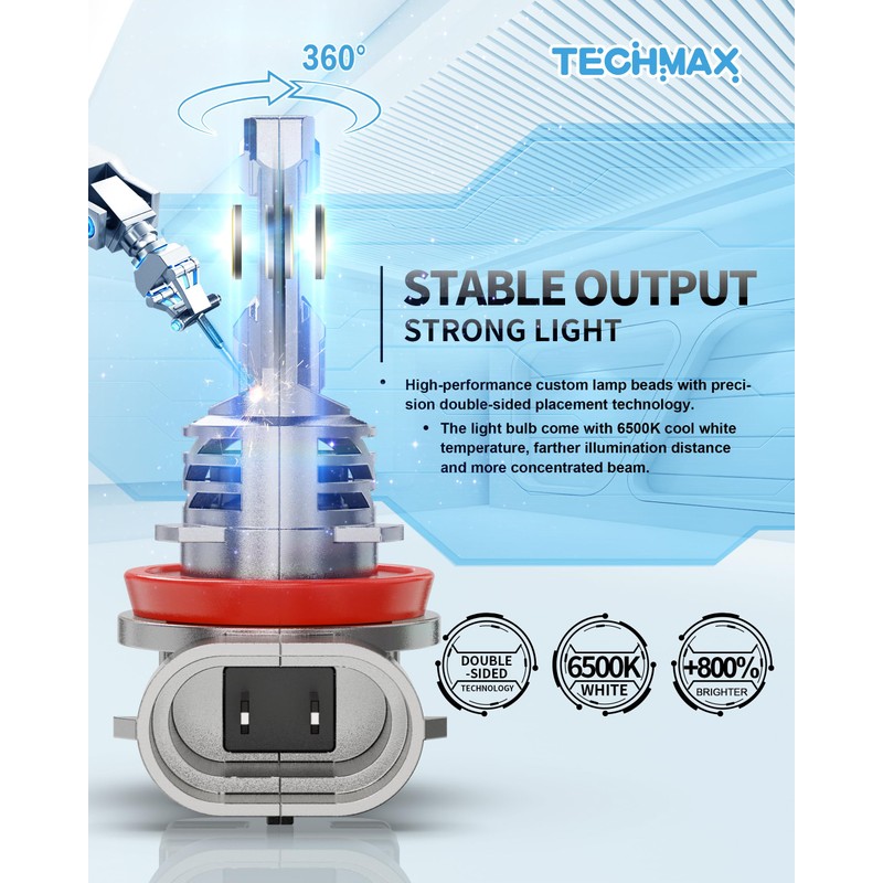 TECHMAX H11 Bulb - 800% Super Brighter, 6500K Xenon White