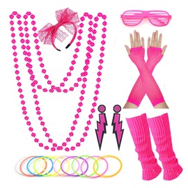 80s Outfit for Women,80s Accessories Set with Fishnet Gloves Leg Warmers for Hallowmas Prom Dress(Rose Red)
