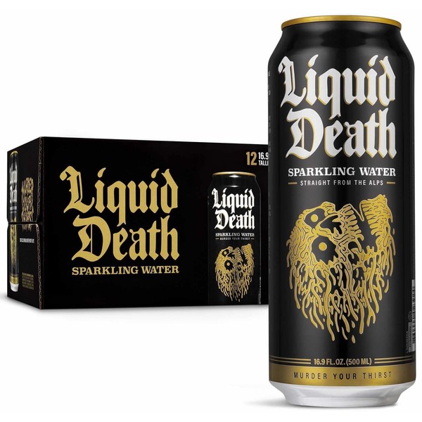 Liquid Death Sparkling Mountain Water, 16.9 oz Tallboys (12-Pack)