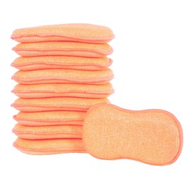 10 Pack of Micro-Pro Duo Action Antibacterial Cleaning Pads Microfibre Cloths Sponge Scourers Dusters For Home Kitchen Bathroom Shower Scrubbing Dusting Wiping Polishing Washing Up Dishes - Orange