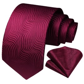 HISDERN Burgundy Ties for Men Wedding Maroon Tie and Pocket Square Set Mens Wine Silk Crimson Neckties Handkerchief Formal Business Necktie