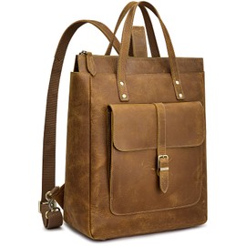 S-ZONE Women Genuine Leather Backpack Purse Retro Top-handle Bags Vintage Totes Casual Daypack