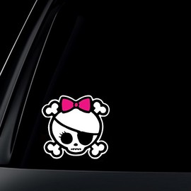 World Design Skull with Pink Bow Car Decal/Sticker